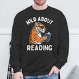 Cool Tiger Reading Book Wild About Reading Kids Books Reader Sweatshirt Gifts for Old Men