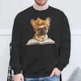 Cute Bulldog Reading Dog Book Lover Animal Graphic French Sweatshirt Gifts for Old Men