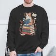 Cute Cat Reading Books With Tea Sweatshirt Gifts for Old Men
