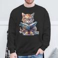 Cute Cat Wearing Glasses Reading a Book Sweatshirt Gifts for Old Men