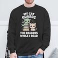 Cute Fantasy Book Reader Apparel Cat Dragon Bookish Magic Sweatshirt Gifts for Old Men