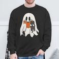 Cute Ghost Cat Reading Book Spooky Season Halloween Costume Sweatshirt Gifts for Old Men