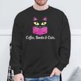 Cute Kitty Face Coffee Books & Cats Sweatshirt Gifts for Old Men