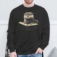 Cute Otter Wearing Glasses Reading Book Librarian Teacher Sweatshirt Gifts for Old Men