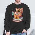 Cute Owl Reading Book And Drinking Tea Reading Rat Bookworm Sweatshirt Gifts for Old Men