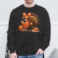 Cute Turkey Reading Book Lovers Bow Thanksgiving Sweatshirt Gifts for Old Men