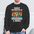 Dragon Reading Book Retro Vintage 80s Library Bookworm Sweatshirt Gifts for Old Men