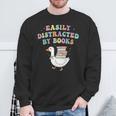 Easily Distracted By Books Silly-Goose Bookish Library Read Sweatshirt Gifts for Old Men