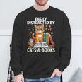 Easily Distracted By Cats And Books Book Lover Cat Sweatshirt Gifts for Old Men