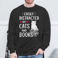 Easily Distracted By Cats And Books Cat Lover Sweatshirt Gifts for Old Men