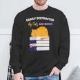 Easily Distracted Cats And Books Cute Cat Book Lover Sweatshirt Gifts for Old Men