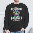 Easily Distracted By Dragons & Books Bookworm Library Sweatshirt Gifts for Old Men