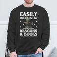 Easily Distracted By Dragons And Books Fantasy Book Lover Sweatshirt Gifts for Old Men