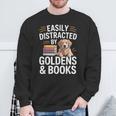 Easily Distracted By Goldens & Books Golden Retriever Dog Sweatshirt Gifts for Old Men