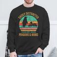 Easily Distracted By Penguins & Books Retro Sweatshirt Gifts for Old Men