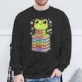 Frog Reading Books Bookworm Librarian Sweatshirt Gifts for Old Men
