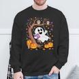 Ghost Reading Book On Swing Halloween Autumn Art Sweatshirt Gifts for Old Men