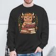 Highland Cow Reading Book Graphic Cow With Book Floral Sweatshirt Gifts for Old Men Highland Cow Reading Book Graphic Cow With Book Floral Sweatshirt Gifts for Old Men