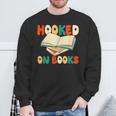 Hooked On Books Retro Reader Sweatshirt Gifts for Old Men