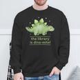 The Library Is Dino-Mite Stegosaurus Reading Kids Book Sweatshirt Gifts for Old Men