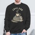 Love God Drink Coffee Read Books Graphic Book Reader Sweatshirt Gifts for Old Men