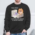 Love Reading Books And Pomeranian Dog Watercolor Art Sweatshirt Gifts for Old Men
