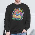 Open Book Surrounded By Colorful Spring Flowers Bloom Sweatshirt Gifts for Old Men