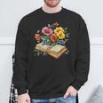 Open Book With Wildflowers Vintage Botanical Reading Sweatshirt Gifts for Old Men