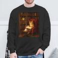 Orange Cat Book Lovers Cozy Bookish Librarian Sweatshirt Gifts for Old Men