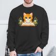 Orange Cat Reading Book Flowers Sweatshirt Gifts for Old Men