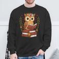 Owl Reading Book Graphic Owl With Book Floral Sweatshirt Gifts for Old Men