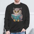 Owl Reading A Book Owls Wearing Glasses Librarian Sweatshirt Gifts for Old Men