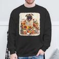 Pug Reading Books Sunflowers With Coffee Lover Owner Sweatshirt Gifts for Old Men