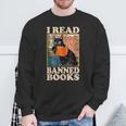 I Read Banned Books Cat Reader Bookworm Sweatshirt Gifts for Old Men
