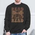 Read Coquette Bow Retro Western Groovy Leopard Reading Sweatshirt Gifts for Old Men