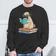 Reading Pug Bookworm Cute Pug With Glasses Books Sweatshirt Gifts for Old Men
