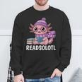 Readsolotl Cute Pink Kawaii Axolotl Reading Book Lover Sweatshirt Gifts for Old Men