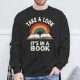 Retro Rainbow Take A Look It's In A Book Reading Sweatshirt Gifts for Old Men