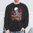 Skeleton Reading Book Lover Floral Flowers Bookish Bookworm Sweatshirt Gifts for Old Men