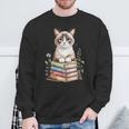 Snowshoe Cat Bookworm Flowers Book Reading Books Sweatshirt Gifts for Old Men