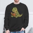 T-Rex Dinosaur Reading Book Nerd Sweatshirt Gifts for Old Men