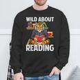Tiger Reading Book Wearing Glasses Library Animal Sweatshirt Gifts for Old Men