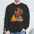 Turkey Reading Books Fall Thanksgiving Teacher Book Sweatshirt Gifts for Old Men