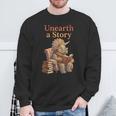 Unearth a Story Triceratops Dinosaur Reading Books Dino Sweatshirt Gifts for Old Men