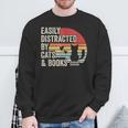 Vintage Retro Easily Distracted By Cats And Books Sweatshirt Gifts for Old Men