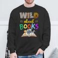 Wild About Reading Books Reader Bookworm Animals Book Lover Sweatshirt Gifts for Old Men