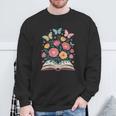 Women's Open Book Flowers Butterflies Blooming Saying Sweatshirt Gifts for Old Men