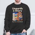 Women's Unearth A Story Reading Mammoth Prehistoric Book Librarian Sweatshirt Gifts for Old Men