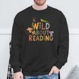 Women's Wild About Reading Book Animal Children's Book Lover Teacher Sweatshirt Gifts for Old Men