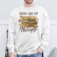 Books Are My Therapy Vintage Book Lover Daisy Art Sweatshirt Gifts for Old Men